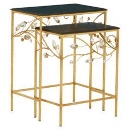 Orsina Versatile Set Of 2 Tables With Black Wooden Top, Nesting Design Side Tables, Elegant Side Table By Couch in Gold - thumbnail 3