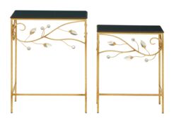 Orsina Versatile Set Of 2 Tables With Black Wooden Top, Nesting Design Side Tables, Elegant Side Table By Couch in Gold