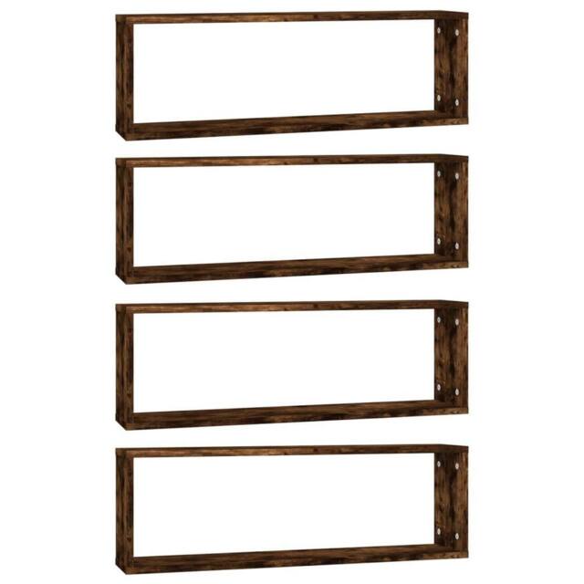 Berkfield Home Wall Cube Shelves 4 pcs Smoked Oak 80x15x26.5 cm Engineered Wood in Brown - image 1