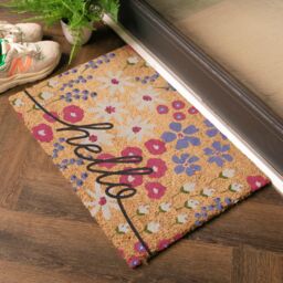Artsy Mats Hello Scribbly Floral Coir Doormat (60 x 40cm) in Brown - Size: 40 cm x 60 cm - thumbnail 2