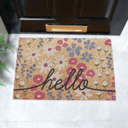 Artsy Mats Hello Scribbly Floral Coir Doormat (60 x 40cm) in Brown - Size: 40 cm x 60 cm - thumbnail 1