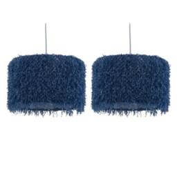 First Choice Lighting Set of 2 Rogers - Blue Shaggy 30cm Easy Fit Pendant Shades - thumbnail 1