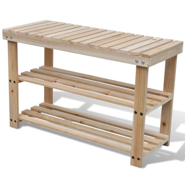Berkfield Home 2-in-1 Shoe Rack with Bench Top Solid Fir Wood in Brown - image 1