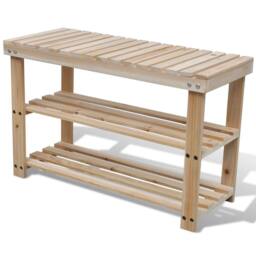 Berkfield Home 2-in-1 Shoe Rack with Bench Top Solid Fir Wood in Brown - thumbnail 1