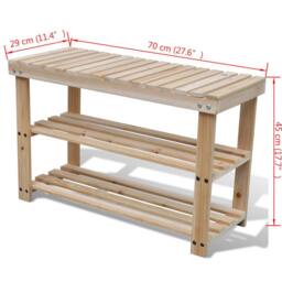 Berkfield Home 2-in-1 Shoe Rack with Bench Top Solid Fir Wood in Brown - thumbnail 3