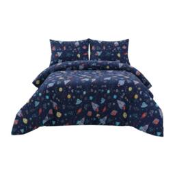 Snug City Duvet Cover & Pillowcase Set Kids Outer Space Design Bed Linen in Blue - Size: Single - thumbnail 2