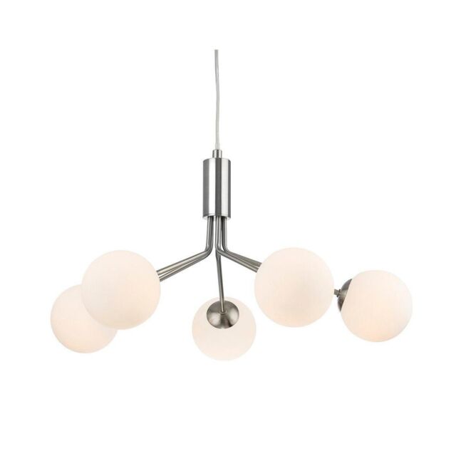 Netlighting Montana 5 Light Globe Fitting Brushed Steel with Opal White Glass in Grey
