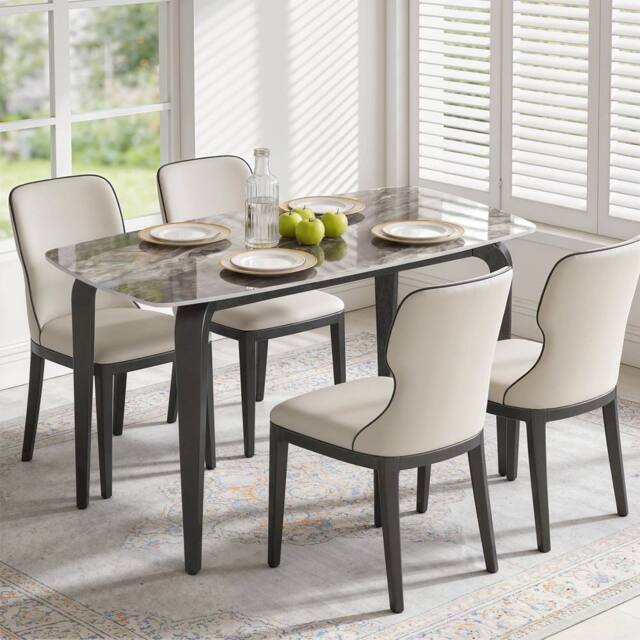 HOMCOM Dining Table for 4, Kitchen Table with Sintered Stone Tabletop in Brown - image 1