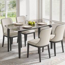 HOMCOM Dining Table for 4, Kitchen Table with Sintered Stone Tabletop in Brown - thumbnail 1