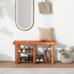 Costway Acacia Wood Shoe Rack Bench 3-Tier Shoe Organizer 87x28x45cm in Brown - Size: 87 x 28 x 45 cm - thumbnail 1