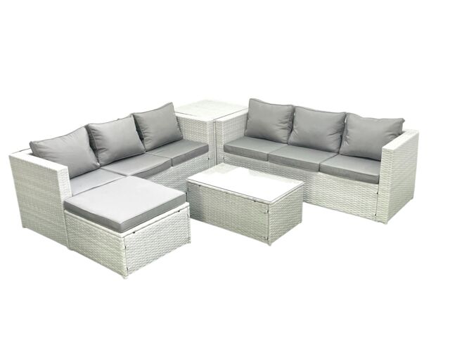 Fimous Garden Outdoor PE Rattan Furniture Set 7 Seater Rattan Garden Sofa Set with Big Footstool Side Table Light Grey Mixed - image 1