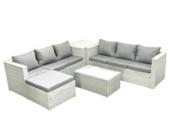 Fimous Garden Outdoor PE Rattan Furniture Set 7 Seater Rattan Garden Sofa Set with Big Footstool Side Table Light Grey Mixed - thumbnail 1
