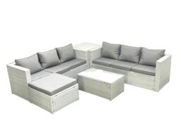 Fimous Garden Outdoor PE Rattan Furniture Set 7 Seater Rattan Garden Sofa Set with Big Footstool Side Table Light Grey Mixed - thumbnail 2