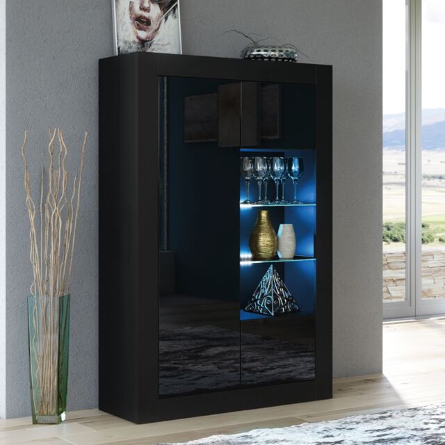 Creative Furniture Arcadia Display Cabinet 140cm - A Compact & Sleek Cabinet with Glass Shelves & LED Lights in Black - image 1