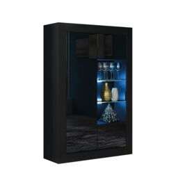 Creative Furniture Arcadia Display Cabinet 140cm - A Compact & Sleek Cabinet with Glass Shelves & LED Lights in Black - thumbnail 3