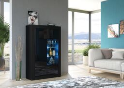 Creative Furniture Arcadia Display Cabinet 140cm - A Compact & Sleek Cabinet with Glass Shelves & LED Lights in Black - thumbnail 2