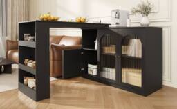 Merax Versatile 360° Rotating Breakfast Bar Table with Storage Cabinet in Black - thumbnail 6