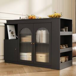 Merax Versatile 360° Rotating Breakfast Bar Table with Storage Cabinet in Black - thumbnail 3