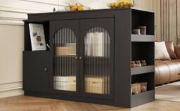 Merax Versatile 360° Rotating Breakfast Bar Table with Storage Cabinet in Black - thumbnail 5