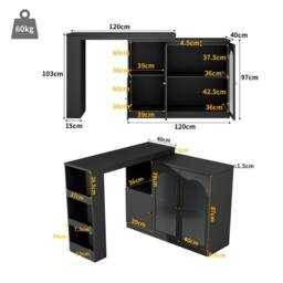 Merax Versatile 360° Rotating Breakfast Bar Table with Storage Cabinet in Black - thumbnail 4
