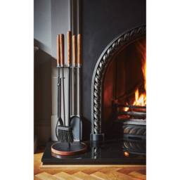 Lemon Pavilion Furniture and Decor Wooden Handle Round Fireside Companion Set, L24 x W24 x H73 cm - Brown - thumbnail 3