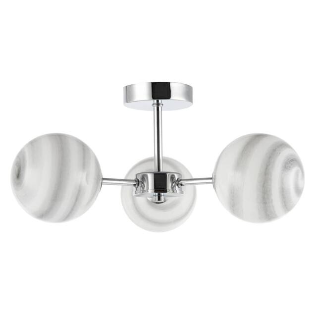 Happy Homewares Designer Ceiling Light Fitting with Marble Glass Spherical Shades in Silver - image 1