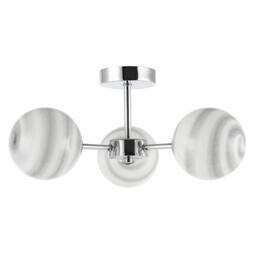 Happy Homewares Designer Ceiling Light Fitting with Marble Glass Spherical Shades in Silver