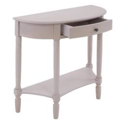 Orsina Rounded Console Table With One Rectangular Drawer for Hallway, Pine Wood Wood Table for Home & Office Décor in Light Grey - thumbnail 3