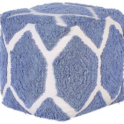 Wyld and Coco Cotton Pouffe Beige and Blue - Square Geometric Knitted Seat - thumbnail 2