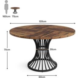 EONLION Round Dining Table for 4-6 Seater, Industrial Kitchen Table in Brown - Size: 100 cm - thumbnail 2