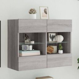 Berkfield Home TV Wall Cabinet with LED Lights Grey Sonoma 78.5x30x60.5 cm - thumbnail 1