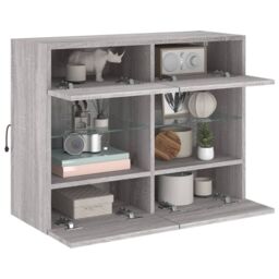 Berkfield Home TV Wall Cabinet with LED Lights Grey Sonoma 78.5x30x60.5 cm - thumbnail 6
