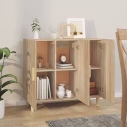 Berkfield Home Sideboard Sonoma Oak 90x34x80 cm Engineered Wood in Light Tan - Size: 90 x 34 x 80 cm - thumbnail 6
