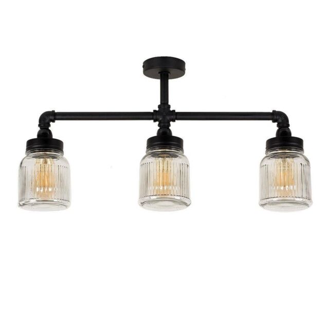ValueLights Luiggi Ribbed Jar 3 Way Black Ceiling Bar Light - image 1