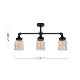 ValueLights Luiggi Ribbed Jar 3 Way Black Ceiling Bar Light - thumbnail 5