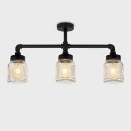ValueLights Luiggi Ribbed Jar 3 Way Black Ceiling Bar Light - thumbnail 3