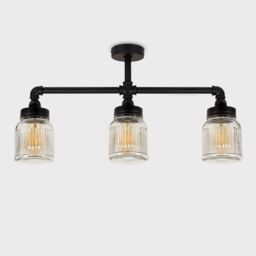 ValueLights Luiggi Ribbed Jar 3 Way Black Ceiling Bar Light - thumbnail 2