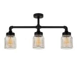 ValueLights Luiggi Ribbed Jar 3 Way Black Ceiling Bar Light - thumbnail 1