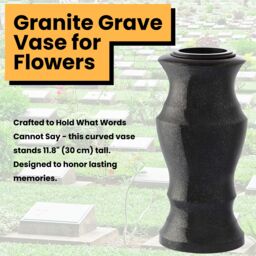 Novecrafto Granite Memorial Vase for Flowers - Solid Stone for Cemetery or Garden in Black - thumbnail 6
