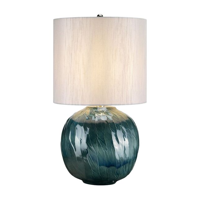 Loops Table Lamp Ocean Blue Light Grey Faux Silk Shade Included Blue LED E27 60W Bulb - image 1