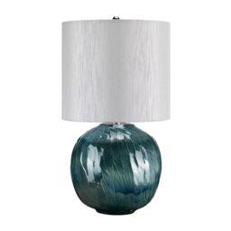 Loops Table Lamp Ocean Blue Light Grey Faux Silk Shade Included Blue LED E27 60W Bulb - thumbnail 2