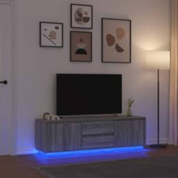 Berkfield Home TV Cabinet with LED Lights Grey Sonoma 160.5x41x50 cm - thumbnail 2