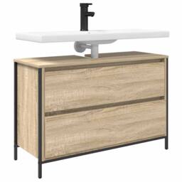 Berkfield Home Bathroom Basin Cabinet with Drawers Sonoma Oak 90x34.5x60 cm in Brown - thumbnail 4