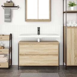 Berkfield Home Bathroom Basin Cabinet with Drawers Sonoma Oak 90x34.5x60 cm in Brown - thumbnail 3