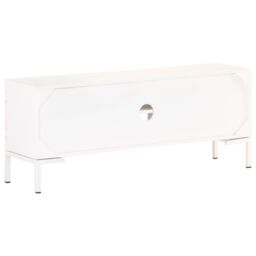 Berkfield Home TV Cabinet White 115x30x46 cm Solid Mango Wood - Size: 115 x 30 x 46 cm - thumbnail 5