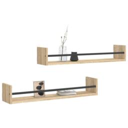 Berkfield Home Wall Shelves with Bars 2 pcs Sonoma Oak 80x16x14 cm in Light Tan - Size: 80 x 16 x 14 cm