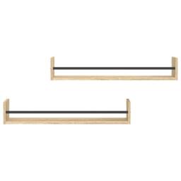 Berkfield Home Wall Shelves with Bars 2 pcs Sonoma Oak 80x16x14 cm in Light Tan - Size: 80 x 16 x 14 cm - thumbnail 4