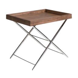 Angel Cerda Rectangular Corner Table Walnut Veneer & Chrome Legs in Brown