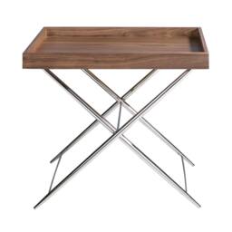 Angel Cerda Rectangular Corner Table Walnut Veneer & Chrome Legs in Brown - thumbnail 2