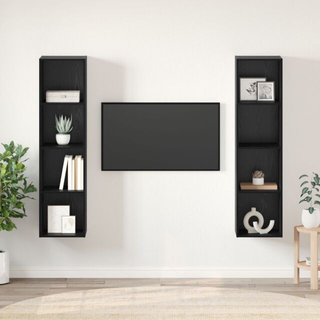 Berkfield Home TV Cabinet 2 pcs Black 37 x 37 x 142.5 cm Engineered wood - image 1